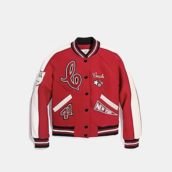 Coach Oversized Varsity Jacket Wool & Leather Red Black White Letterman New York - Picture 1 of 14